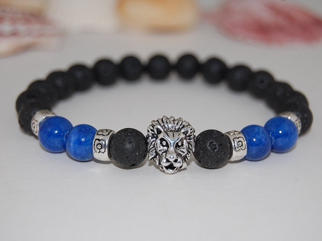 Lava Armband, Löwe Armband, Lava Stne Perlen, Löwe Armband Herren, Löwe Armband, Vulkan Stein Perlen, Geschenk Für Ihn, Armband Männer, Leo von SkywaterStudio
