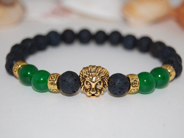 Lava Armband, Löwe Armband, Lava Stne Perlen, Löwe Armband Herren, Löwe Armband, Vulkan Stein Perlen, Geschenk Für Ihn, Armband Männer, Leo von SkywaterStudio