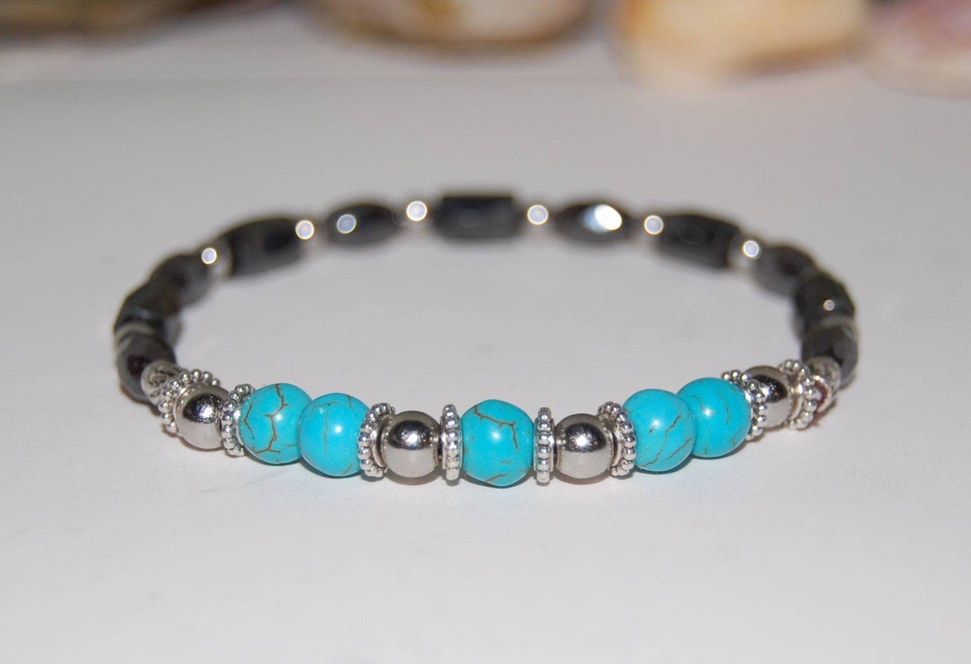 Magnetarmband, Hämatit Armband, Türkis Perlen, Magnet Und Armband, Gesund, Linderung, Energie, Magnetfeldtherapie Armband, Geschenk von SkywaterStudio