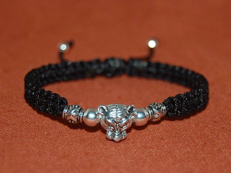 Tiger Armband, Silber Armband, Viel Glück Armband, Armband Jahr Des Tigers, Drawstring Armband, Männer, Frauen, Schutz, Wunsch Armband von SkywaterStudio