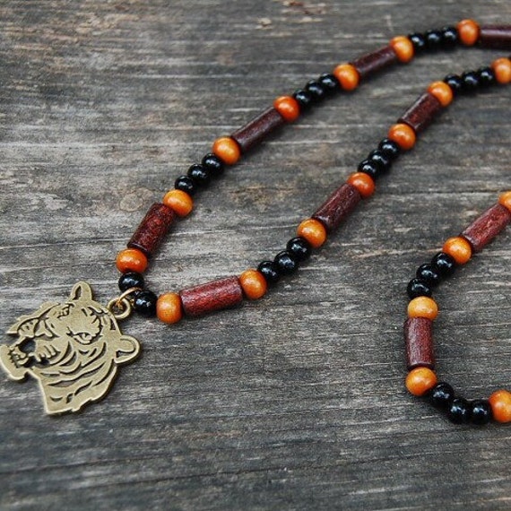 Tiger Halskette, Bronze Tigerkopf Halskette, Holz Halskette, Stretch Halskette, Herren Halskette, Beten, Spiritualität, Yoga, Schutz, Geschenk Für Tiger Halskette, Bronze Tigerkopf Halskette, Holz Halskette, Stretch Halskette, Herren Halskette, Beten, Spiritualität, Yoga, Schutz, Geschenk Für von SkywaterStudio