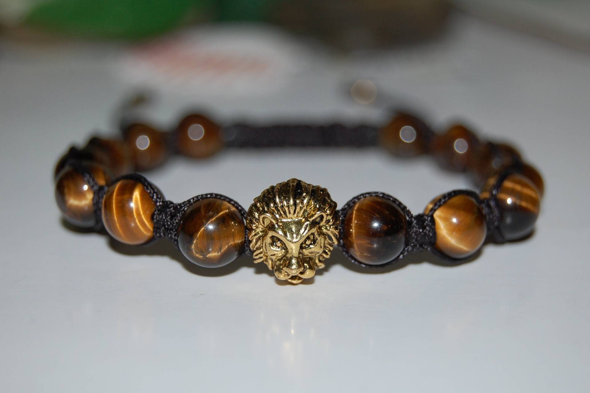 Tigerauge Armband, Löwe Shamballa Mann, Herren Edelstein Löwenkopf Geschenk von SkywaterStudio