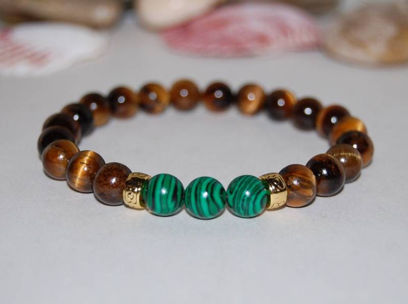 Tigerauge Armband, Tiger Und Malachit Armband, 8mm Perlen, Spiritualität, Gebet, Männer, Frauen, Schutz, Tiger Auge Stein Armband, Geschenk von SkywaterStudio