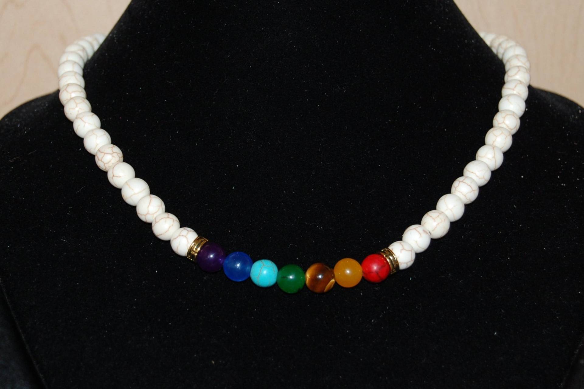 Weiß Türkis Halskette, 7 Chakra Halskette, Yoga Halskette, Edelstein 8 Mm Perlen, Chakra Steine Halskette, Männer, Frauen von SkywaterStudio