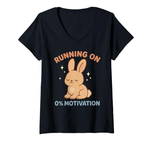 Damen Laufen mit 0% Motivation Lustiges Lazy Bunny Rabbit Cozy Apathy T-Shirt mit V-Ausschnitt von Slacker Rabbit Apparel