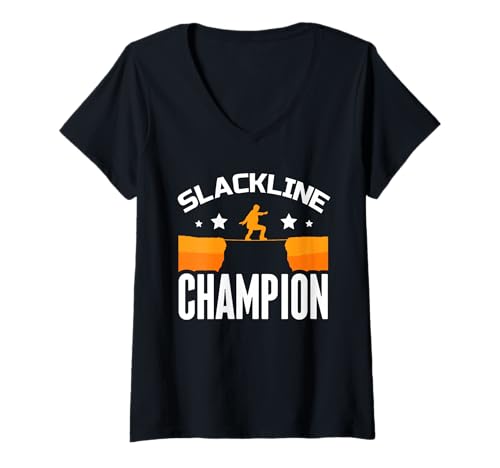 Damen Slackline Meister Hobby Slacklining Slacklines Slackline T-Shirt mit V-Ausschnitt Damen Slackline Meister Hobby Slacklining Slacklines Slackline T-Shirt mit V-Ausschnitt von Slackline Champion Slacklines Liebhaber Slackliner