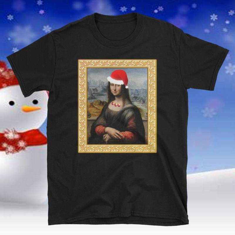 Merry Mona Weihnachten Kurzärmeliges Unisex T-Shirt Merry Mona Weihnachten Kurzärmeliges Unisex T-Shirt von SlapCatDesigns