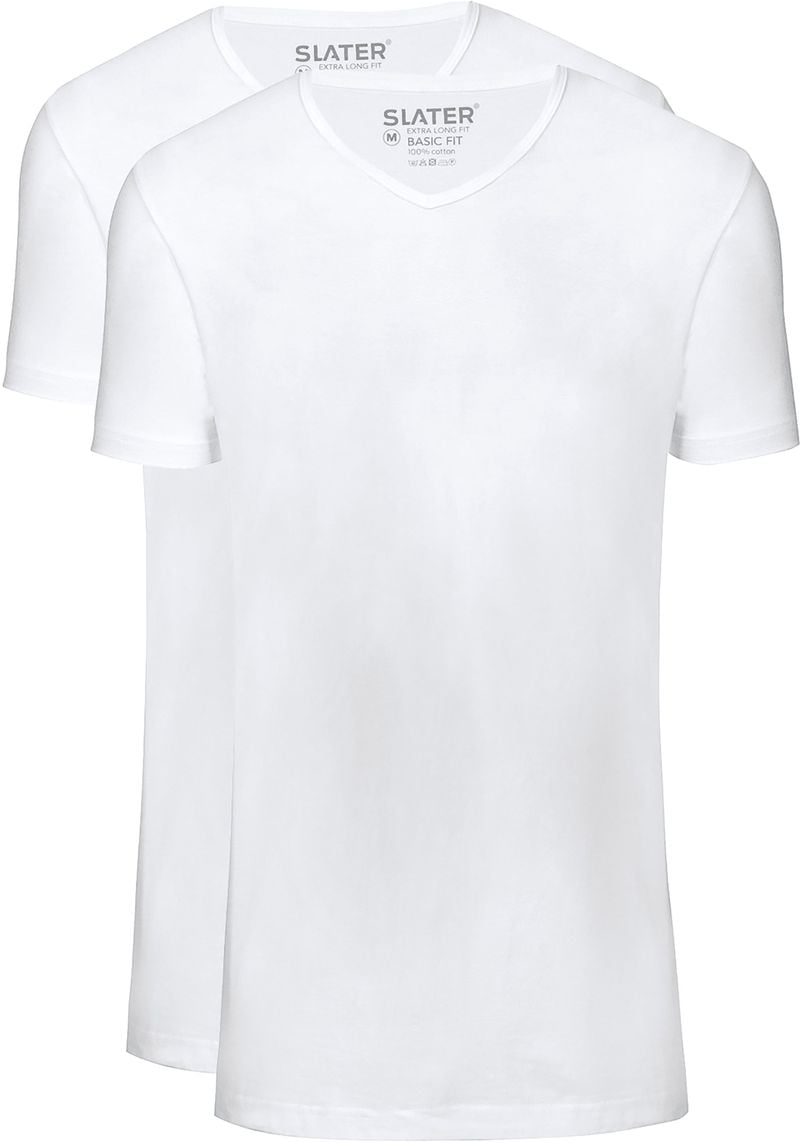 Slater 2er-Pack T-shirt Basic Extra Lang V-Ausschnitt Weiß - Größe L von Slater