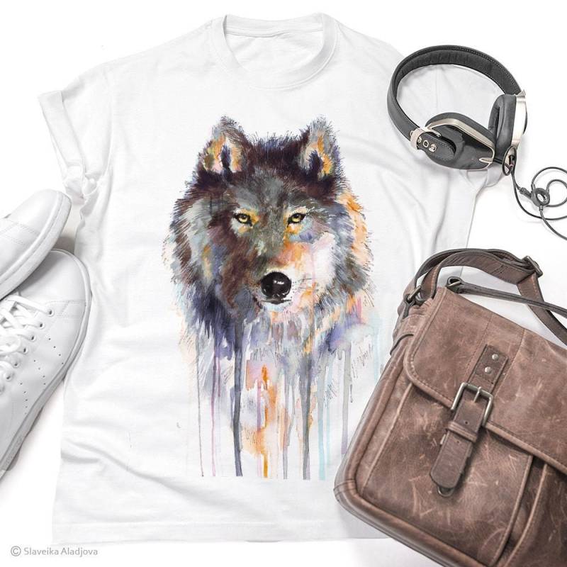 Graues Wolf T-Shirt, Unisex Ringgesponnene Baumwolle 100%, Aquarell Druck Trendy Tees, Tier Xs, S, M, L, Xl, Xxl von SlaviART