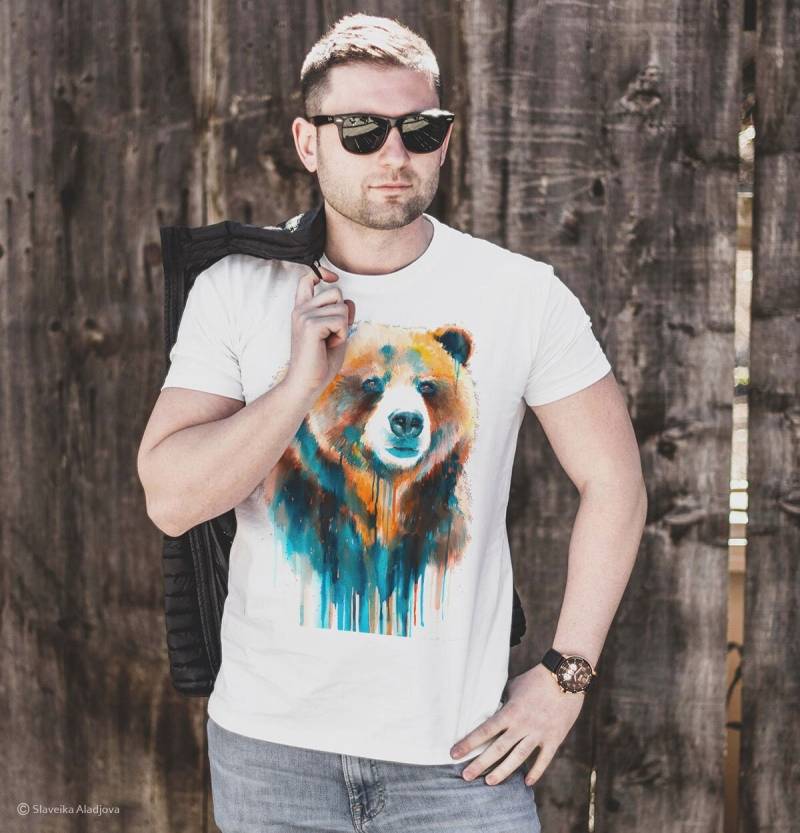 Grizzlybär T-Shirt, Unisex Ringgesponnene Baumwolle 100%, Aquarell T-Shirt Kunst, Tier, Xs, S, M, L, Xl, Xxl von SlaviART