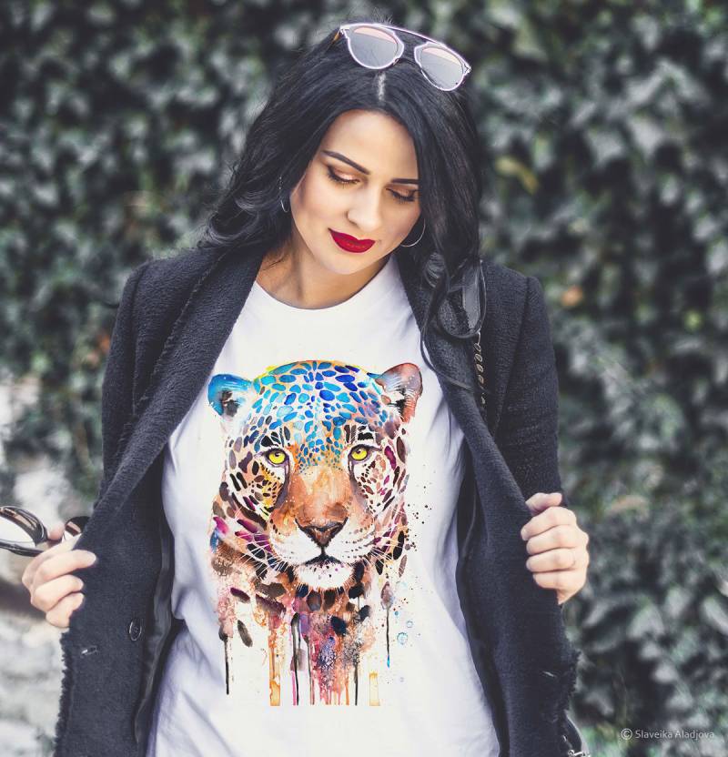 Jaguar T-Shirt, Panther Unisex-T-Shirt, Unisex-T-Shirts, Raubkatzen-Liebhaber-Geschenk, Aquarelldruck-T-Shirt, Ringgesponnene Baumwolle 100%, Bunter von SlaviART