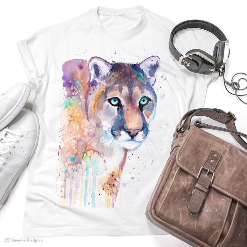 Puma T-Shirt - Aquarell Wildtier-Kunst-T-Shirt Raubkatzen-Illustration Puma-T-Shirt, Natur-Inspirierte Kleidung Geschenk Für Tierliebhaber von SlaviART