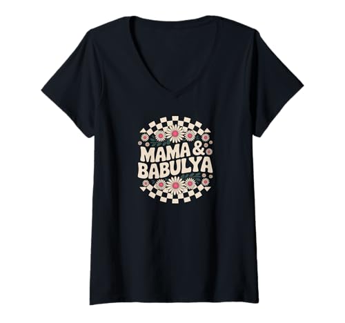 Damen Mama und Babulya Retro-Blumen-Design für russische Sprecher T-Shirt mit V-Ausschnitt Damen Mama und Babulya Retro-Blumen-Design für russische Sprecher T-Shirt mit V-Ausschnitt von Slavic Family Threads Apparel Gifts by Anastasia