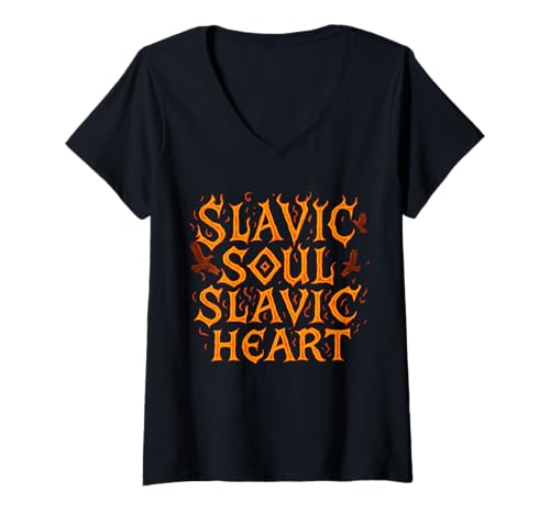 Damen Slawischer Soul Heart Fire Pagan Spirit Folk Pride T-Shirt mit V-Ausschnitt Damen Slawischer Soul Heart Fire Pagan Spirit Folk Pride T-Shirt mit V-Ausschnitt von Slavic Fire Spirit Heritage Pagan Folk Roots