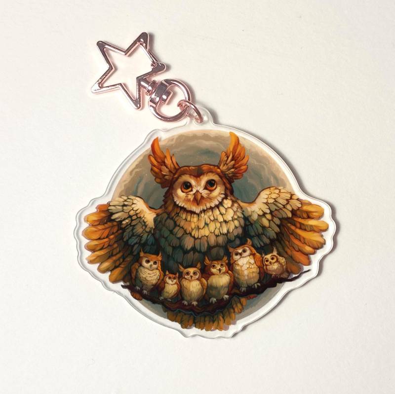 Netter Kleiner Eulenvogel Mit Eulenbabyästhetik-Acryl-Schlüsselanhänger von SlayaArt