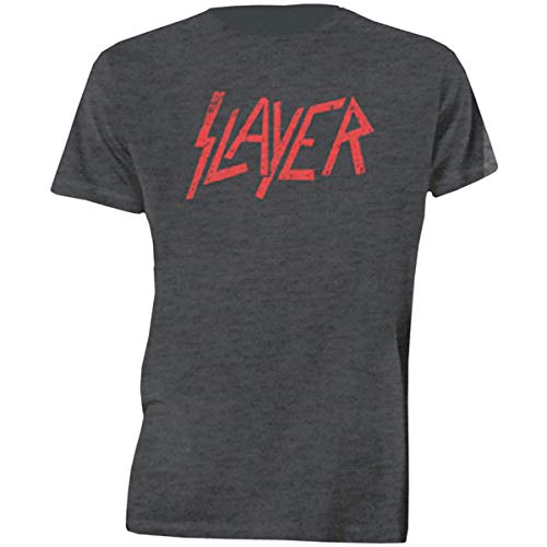 Slayer Herren Distressed Logo T-Shirt, grau, L von Slayer