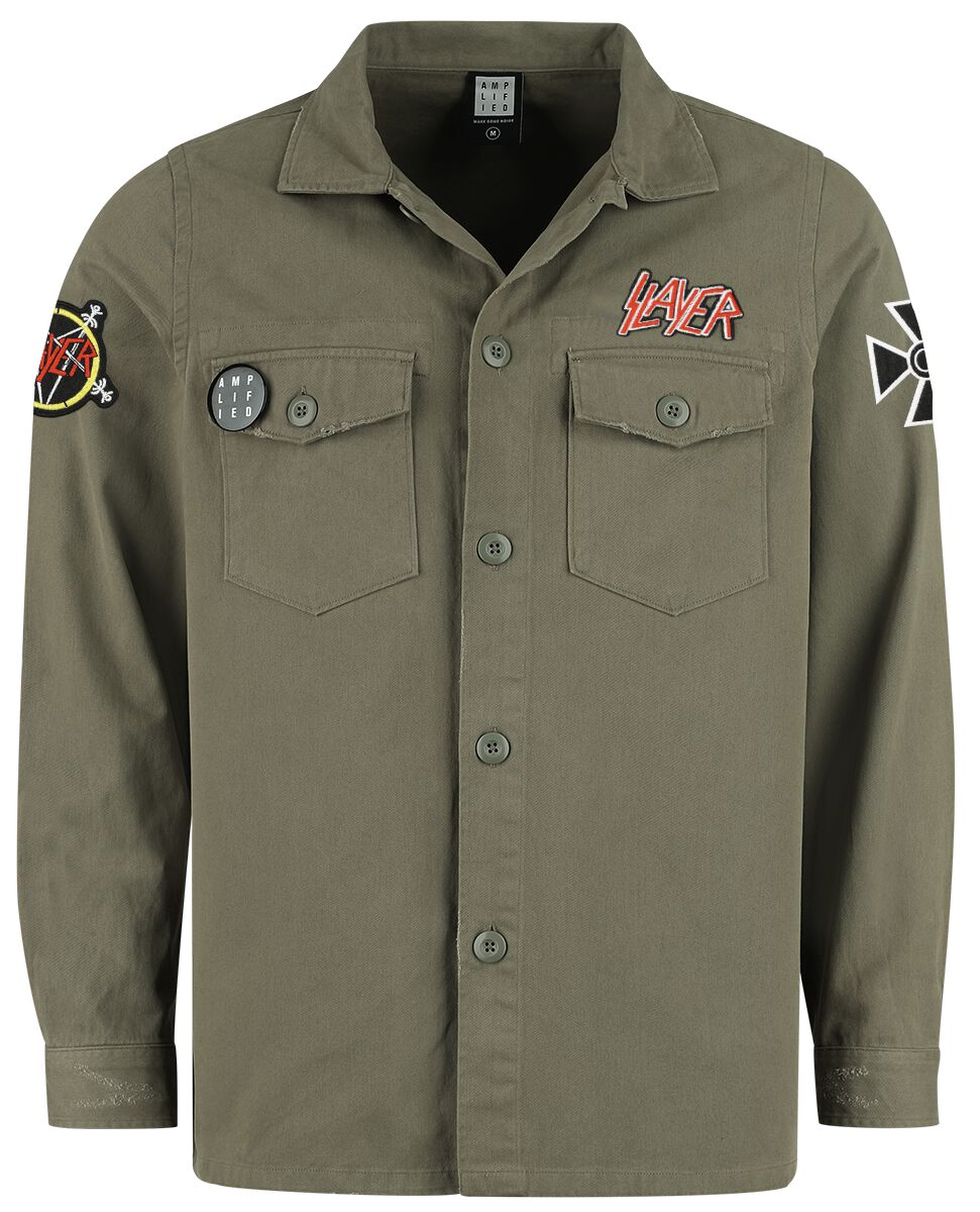 Slayer Langarmhemd - Amplified Collection  Military Shirt - Shacket - S bis 3XL - für Männer - Größe 3XL - khaki  - Lizenziertes Merchandise! von Slayer