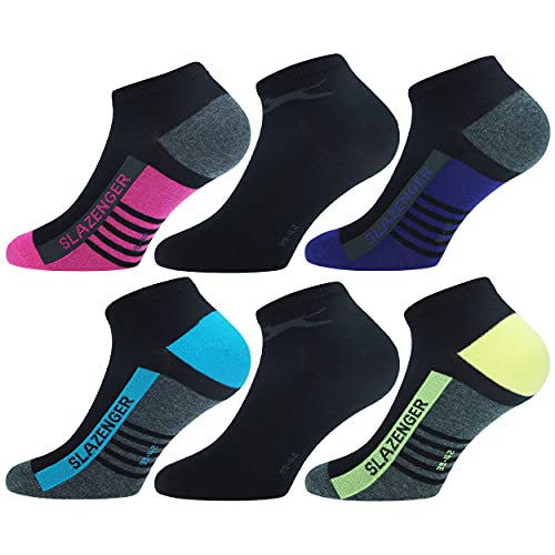 Slazenger 6 Paar Knöchellange Sneakersocken - Jede Verwendung - Gekämmte Baumwolle - Frau (Mehrfarbig Schwarz, 39-42) von Slazenger