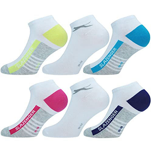 Slazenger 6 Paar Knöchellange Sneakersocken - Jede Verwendung - Gekämmte Baumwolle - Frau (Mehrfarbig Weiß, 39-42) von Slazenger