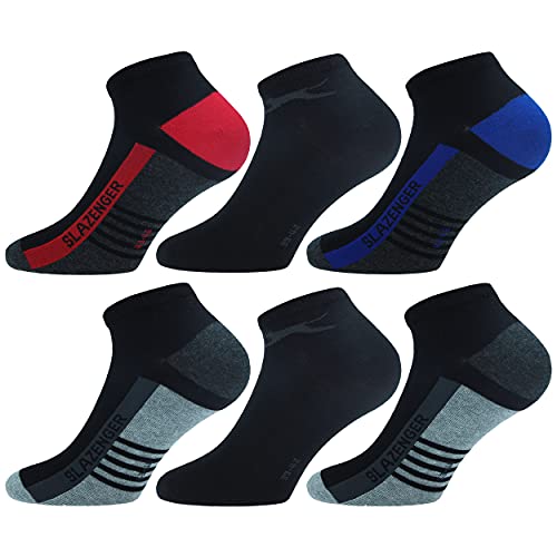 Slazenger 6 Paar Knöchellange Sneakersocken - Jede Verwendung - Gekämmte Baumwolle - Herren (Mehrfarbig Schwarz, 43-46) von Slazenger