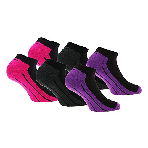 Slazenger 6 Paar Socken Bequeme Damensneaker, Frottee-Innensohle, ausgezeichnete Qualität aus gekämmter Baumwolle (Schwarz-Fuxia, Schwarz-Lila, Schwarz-Grau, 39-42) von Slazenger