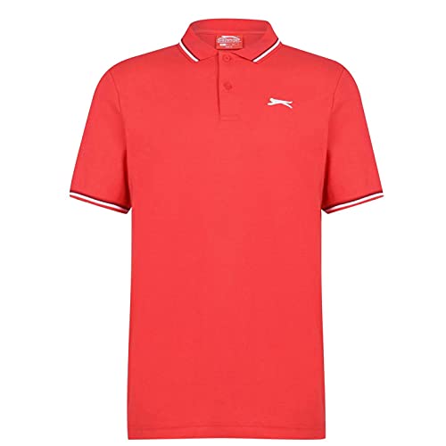 Slazenger Herren Tipped Polo Shirt Kurzarm Polohemd Streifen Details Kirschrot 4XL von Slazenger