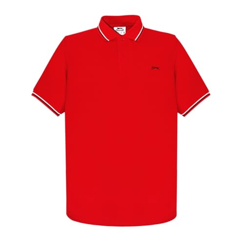 Slazenger Herren Tipped Polo Shirt Kurzarm Polohemd Streifen Details Kirschrot M von Slazenger