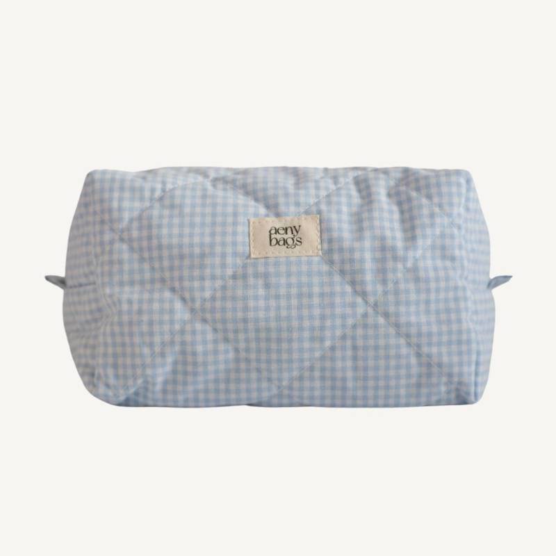 Gesteppte Kosmetiktasche Blau Karo Aus Stoff | Schminktasche Kariert Kulturtasche in Klein, Mittel, Groß Tasche Für Make-Up & Pflege von aenybags