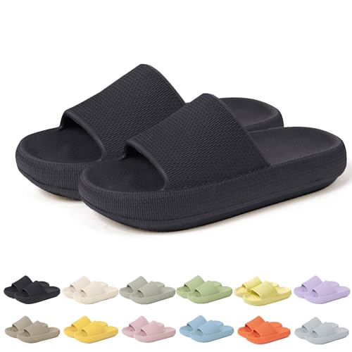 Sleeleece Badelatschen Damen Herren, Badeschlappen Cozislides Original Slippers, Sandalen Hausschuhe Sommer Garten Badeschuhe rutschfest Plattform Cloudyzz Schlappen von Sleeleece