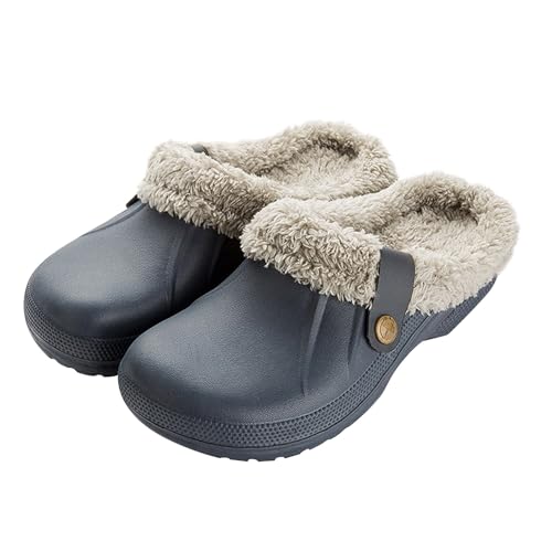 Sleeleece Clogs Gefüttert Damen Herren Warm Hausschuhe Wasserdicht Pantoffeln Plüsch Slider Unisex Paare Weiche Bequeme rutschfeste Indoor Outdoor Winterschuhe Gartenclogs mit Fell von Sleeleece