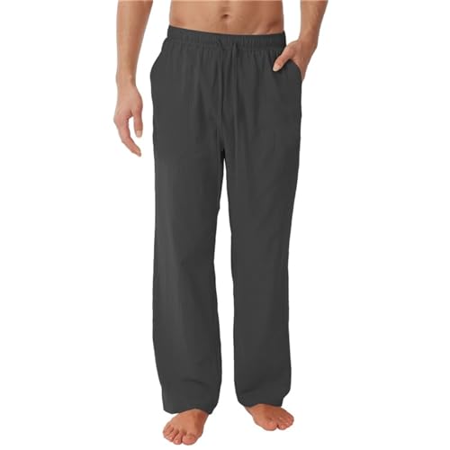 Sleeleece Herren Leinenhose Herren Lang Leicht Sommerhose Weit Loose Fit Freizeithose Jogging Hose Elastische Taille Yoga Hosen Einfarbig Casual Strandhosen Loungewear von Sleeleece