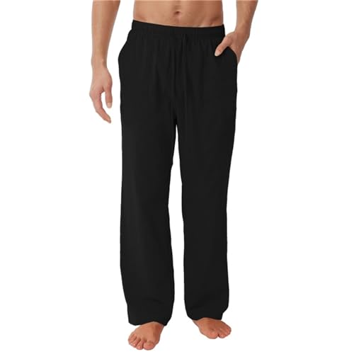 Sleeleece Herren Leinenhose Lang Leicht Sommerhose mit Kordelzug 2024 Sommer Bequeme Hose Mittelalter Loose Fit Casual Freizeithose für Urlaub Strand Alltag von Sleeleece