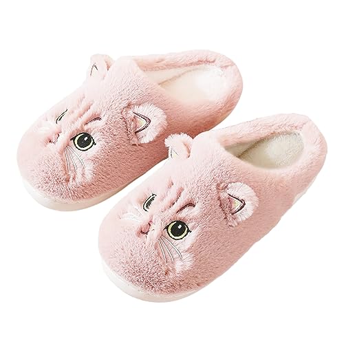 Sleeleece Katze Hausschuhe Damen Herren Winter Plüsch Warm Pantoletten Bequeme Rutschfeste Flache Slippers Tiere Hausschuhe für Weihnachten von Sleeleece