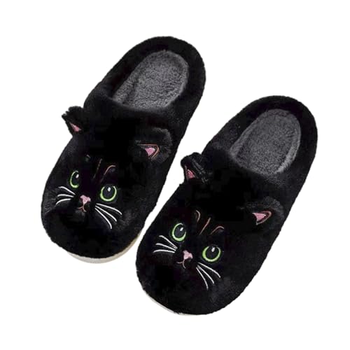Sleeleece Katze Hausschuhe Damen Herren Winter Plüsch Warm Pantoletten Bequeme Rutschfeste Flache Slippers Tiere Hausschuhe für Weihnachten von Sleeleece