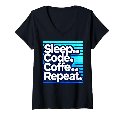 Damen Entwicklungsingenieur für IT-Programmierung bei Sleep Code Coffee Repeat T-Shirt mit V-Ausschnitt Damen Entwicklungsingenieur für IT-Programmierung bei Sleep Code Coffee Repeat T-Shirt mit V-Ausschnitt von Sleep Code Coffee Repeat IT Coding