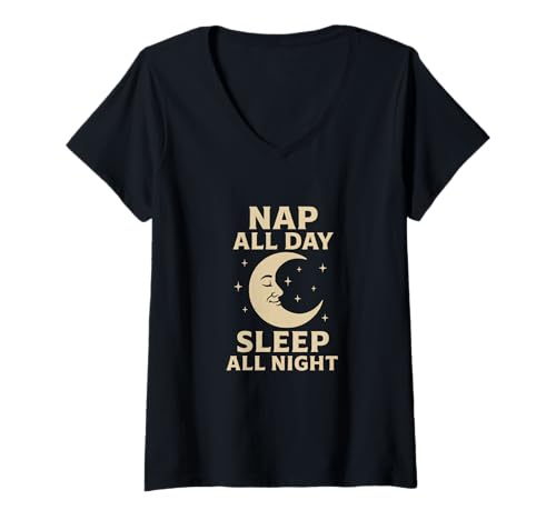 Damen Nap All Day Night Zitat T-Shirt mit V-Ausschnitt von Sleep Humor Bold Retro Quote Appare