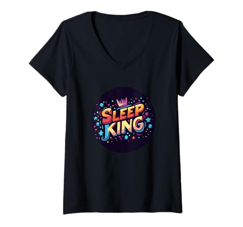 Damen Sleep King Logo für Nickerchen-Liebhaber T-Shirt mit V-Ausschnitt von Sleep King Outfit