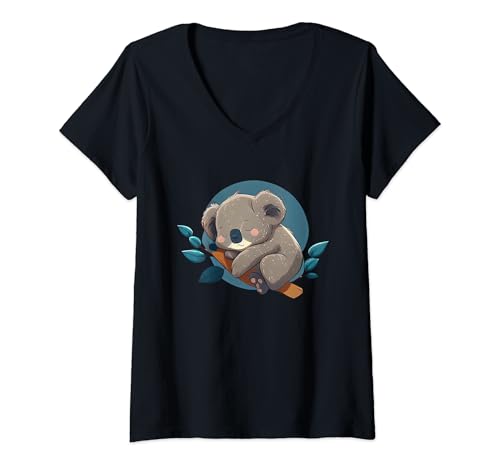 Damen Geschenkidee - Schlafanzug - Offizielles Schlafshirt Koala T-Shirt mit V-Ausschnitt