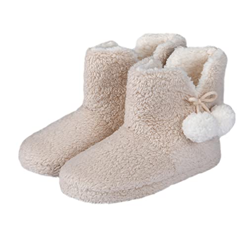 Sleepdown Damen Hausschuhe Fleece Teddy-Stiefel-Slipper, Natur, 41/42 EU von Sleepdown