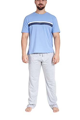 Sleepdown Herren Mens Striped Pyjamas Set Pyjamaset, Blue Grey, M von Sleepdown