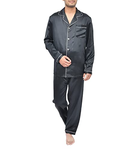 Sleepdown Herren Silk Pyjamas Mens Black Large Pyjamaset, Schwarz, L von Sleepdown