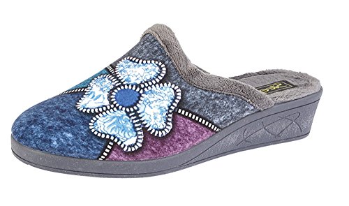 Sleepers , Damen Hausschuhe grau grau/blau, grau - grau/blau - Größe: 39 von Sleepers