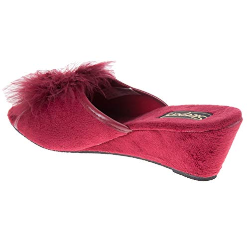 Sleepers Anne Damen Hausschuhe/Pantoffeln mit Schmuckstein, flauschigem Bommel und Absatz (37 EUR) (Schwarz) von Sleepers