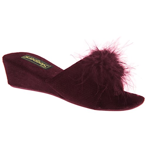 Sleepers Anne Damen Hausschuhe/Pantoffeln mit Schmuckstein, flauschigem Bommel und Absatz (38 EUR) (Burgunder) von Sleepers