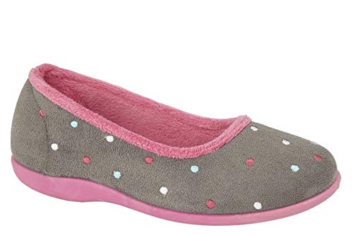 Sleepers Damen Isla Punkte Ballerina Hausschuhe (5 UK/38 EU) (Grau/Fuchsia) von Sleepers