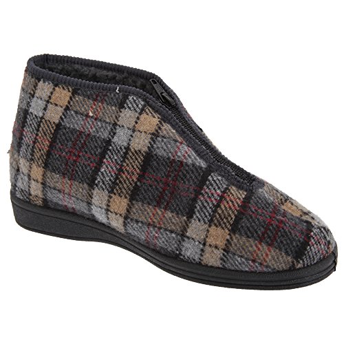 Sleepers Herren Jed II Thermo-Hausschuhe/Pantoffeln mit Reißverschluss, kariert (45 EUR) (Grau) von Sleepers