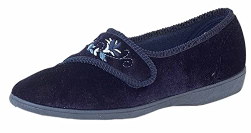 Sleepers Jolene Damen Hausschuhe mit Klettverschluss, Blumenmotiv (37 EUR) (Marineblau) von Sleepers