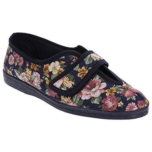 Sleepers Wilma Damen Hausschuhe mit Klettverschluss, Blumenmuster (36 EU) (Marineblau) von Sleepers