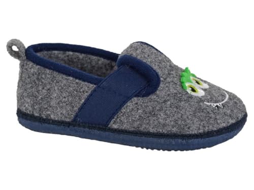 Sleepers Yeti CS281 Kinder-Slipper mit Gummizug, Smiley-Monster, Slipper, Grau (Mid Grey), 27 EU von Sleepers