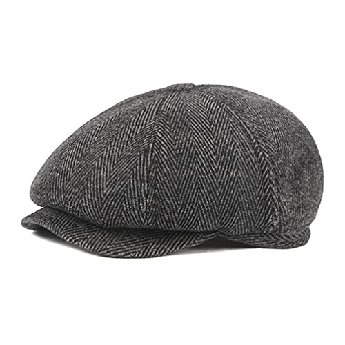 Sleeping forest Schiebermütze Ohrenklappen Flatcap Herren Dicker Newsboy Cap mit Klappen Winter Cap 8 Panel Schirmmütze Peaky Herbst/Winter Fischgräten Schlägermütze Gatsby Cap Retro Schwarz (XL) von Sleeping forest